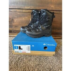 Columbia Youth Size 1 Snow Boot Black Waterproof Omni Heat Insulated Winter Kids